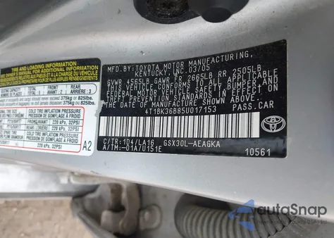2005 Toyota Avalon Xls z USA, uszkodzony, nr VIN 4T1BK36B85U017153